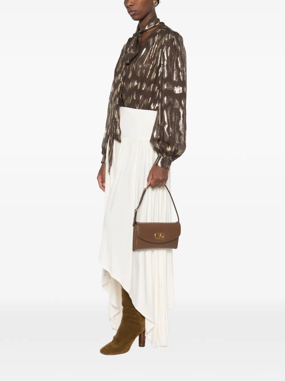 Valentino Garavani Blouse met metallic patroon en strik Bruin