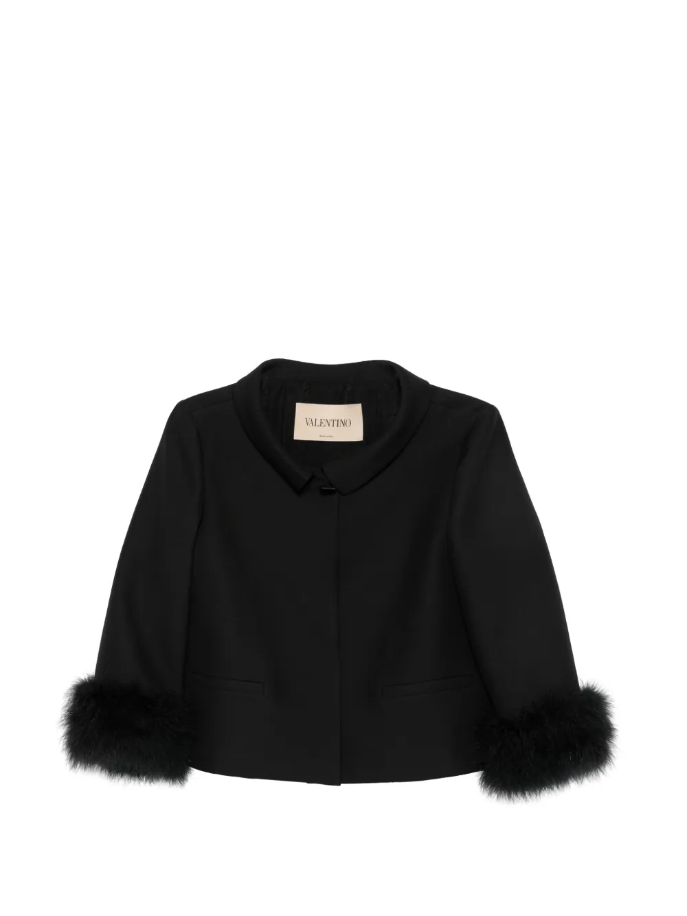 Valentino Garavani feather-trim peter pan collar jacket - Nero