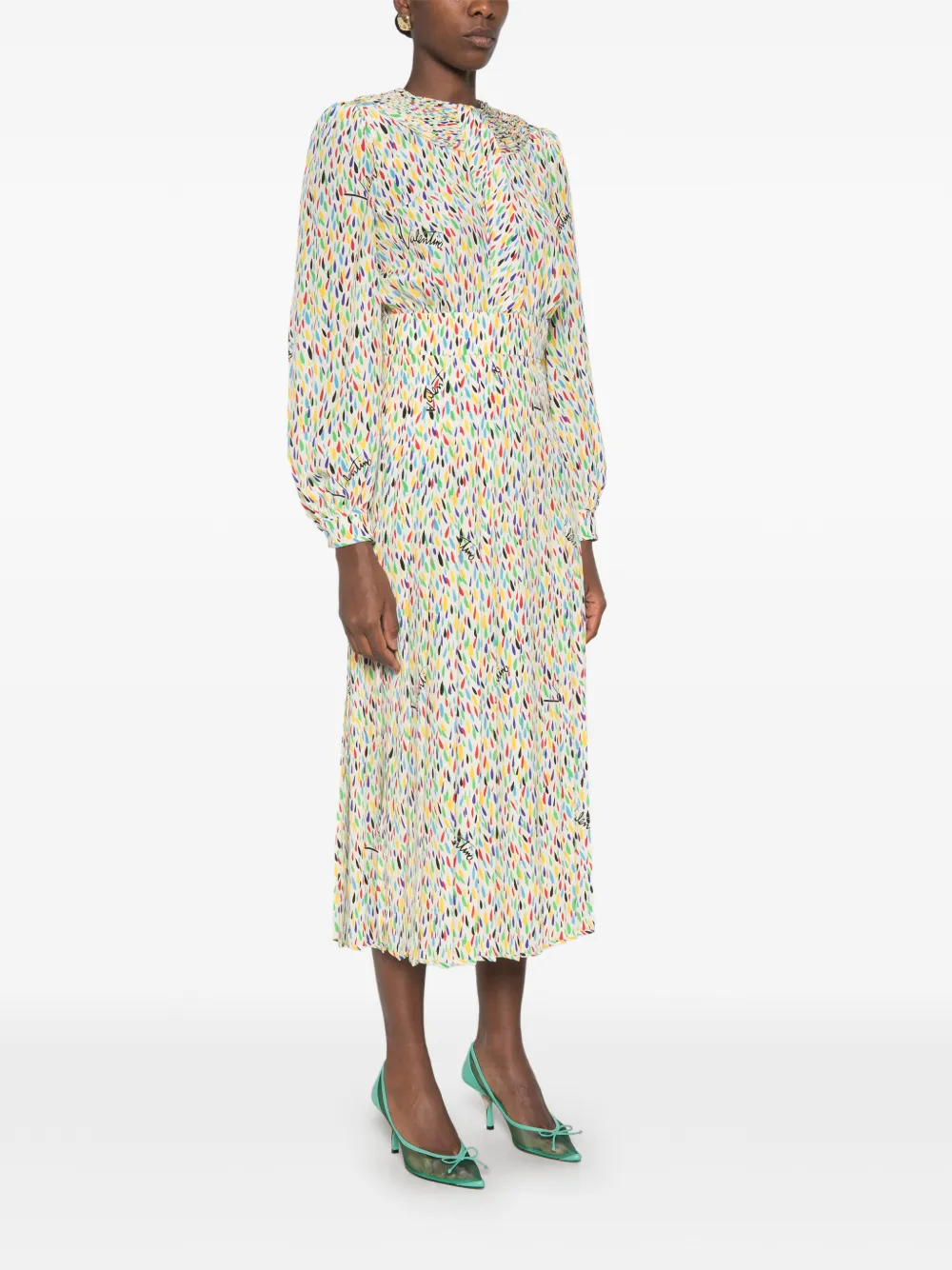 Valentino Garavani Jurk met ruches en logoprint Wit
