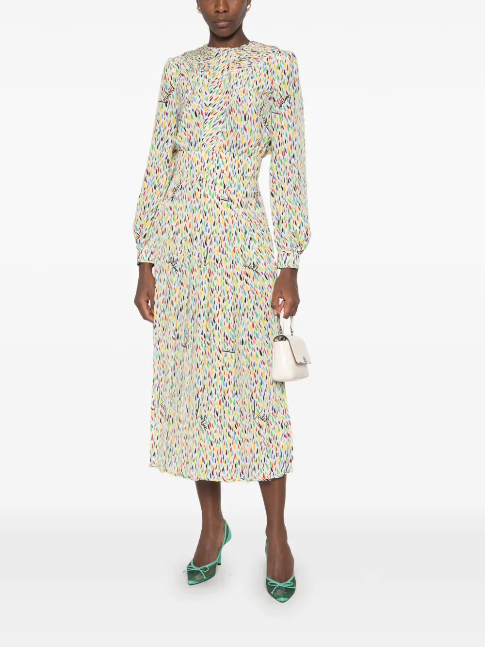 Valentino Garavani Jurk met ruches en logoprint Wit