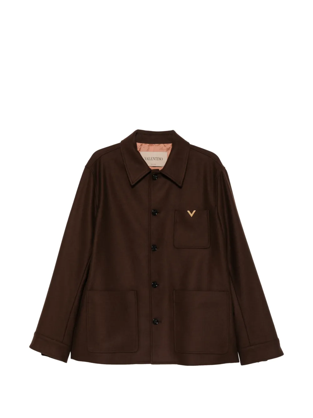 Valentino Garavani VLogo-plaque virgin-wool shirt jacket - Marrone