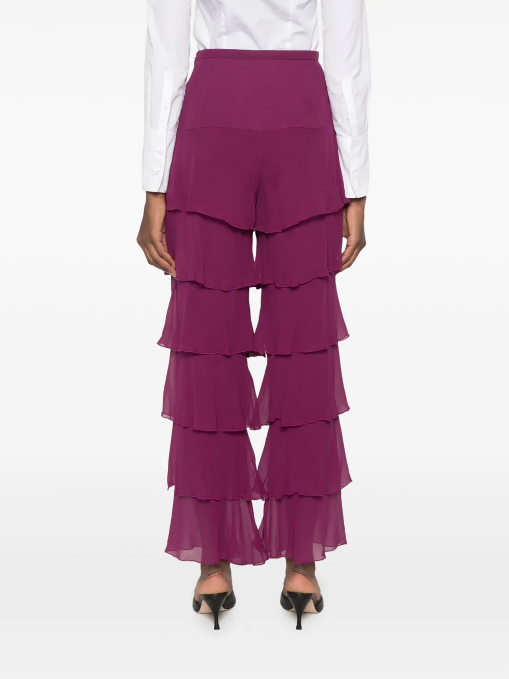 Valentino Garavani tiered ruffled trousers Paars