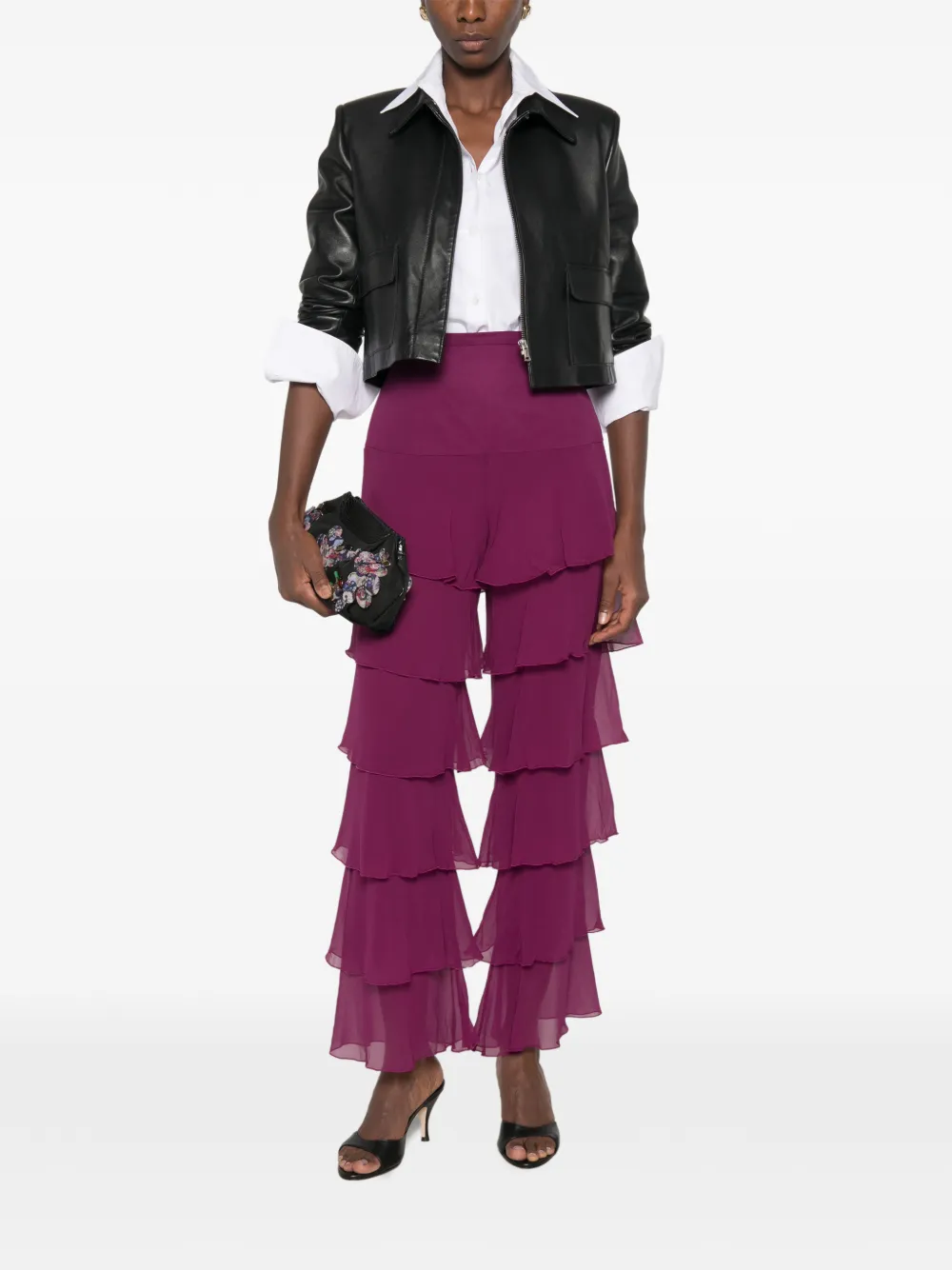 Valentino Garavani tiered ruffled trousers Paars