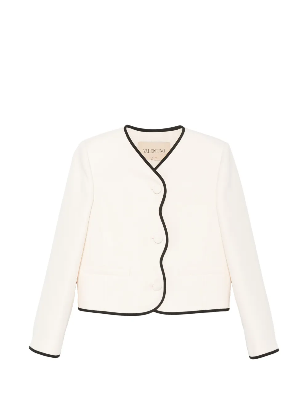Valentino Garavani scalloped-edge contrast-trim cropped jacket - Toni neutri