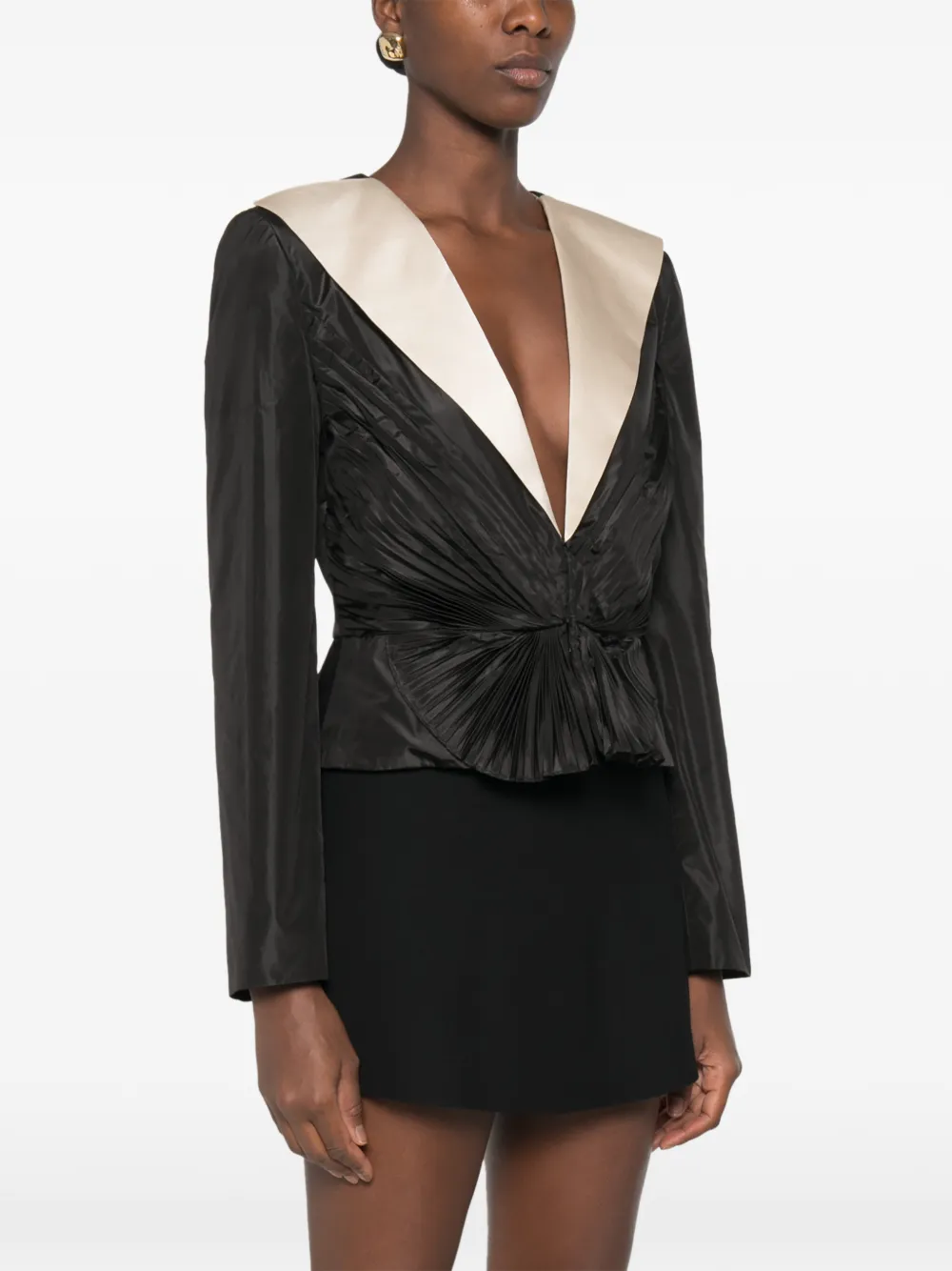 Valentino Garavani plissé shawl-lapel jacket Zwart