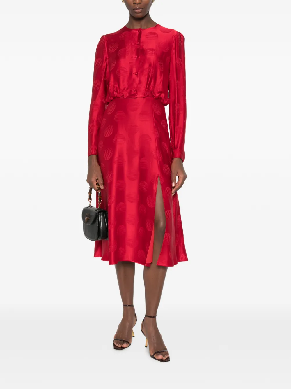 Valentino Garavani polka-dot jacquard midi dress Rood
