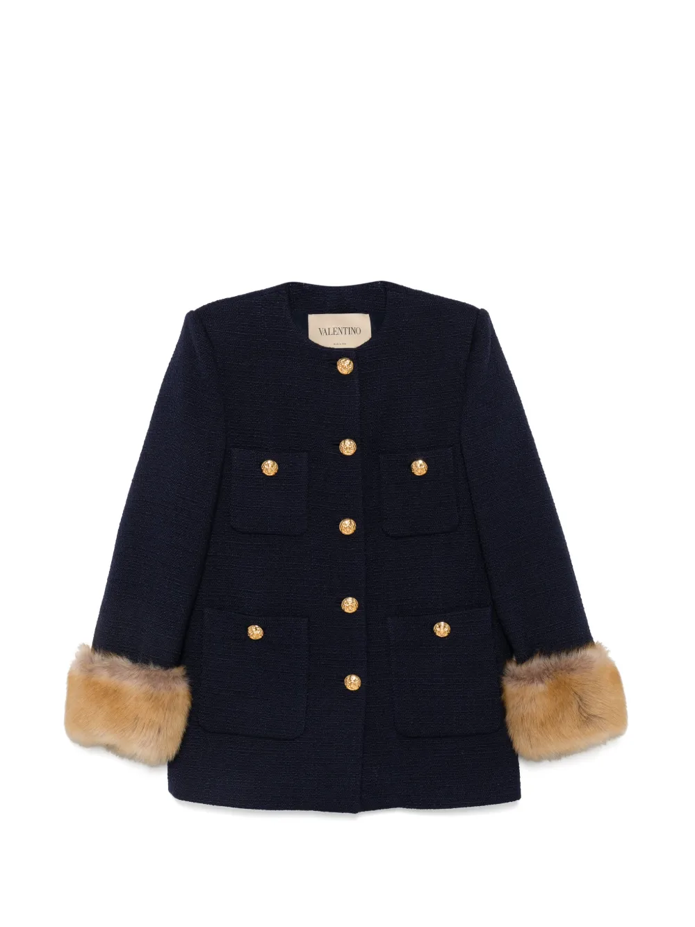 Valentino Garavani fur-trimmed bouclé coat - Blu