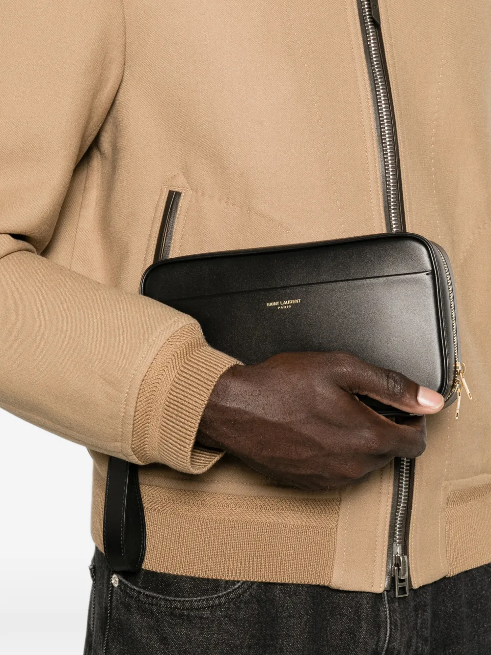 Saint Laurent Paris reisbuidel van glad leer Zwart