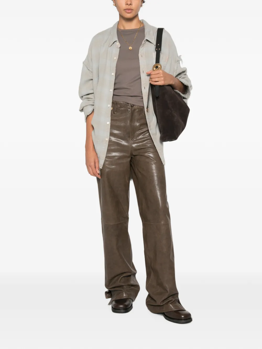Golden Goose embossed leather trousers Groen