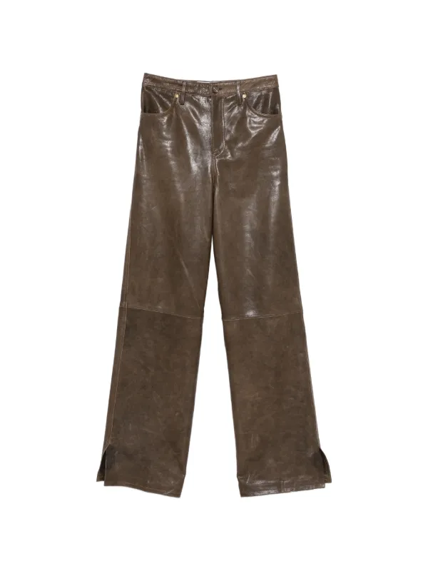 Golden Goose Embossed Leather Trousers in Green