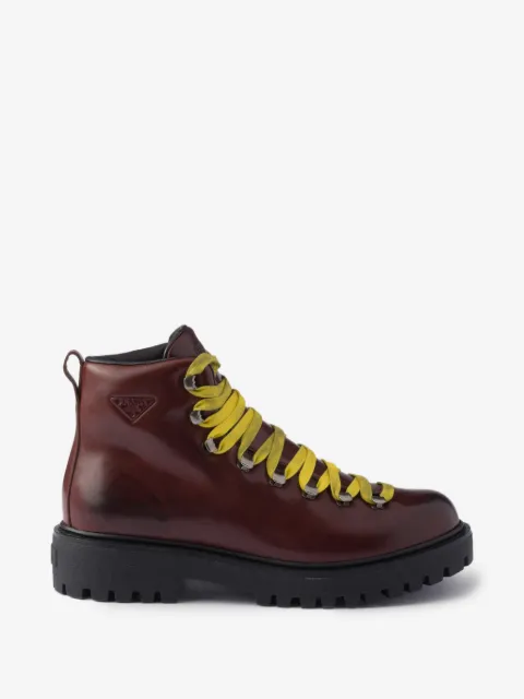 Prada Antiqued leather lace-up ankle boots
