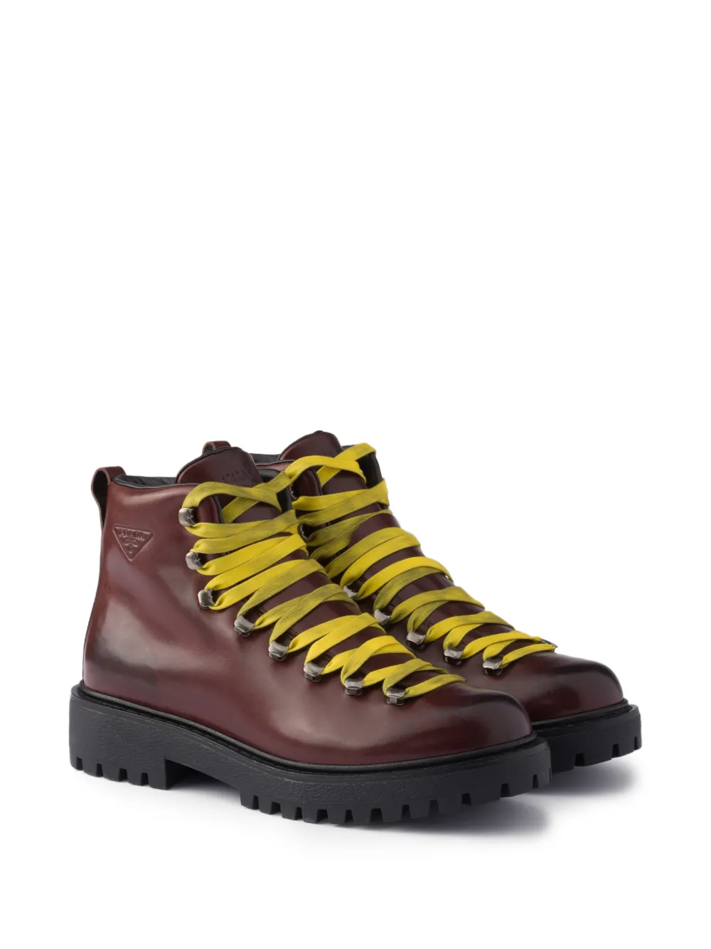 Prada Antiqued leather lace-up ankle boots Bruin