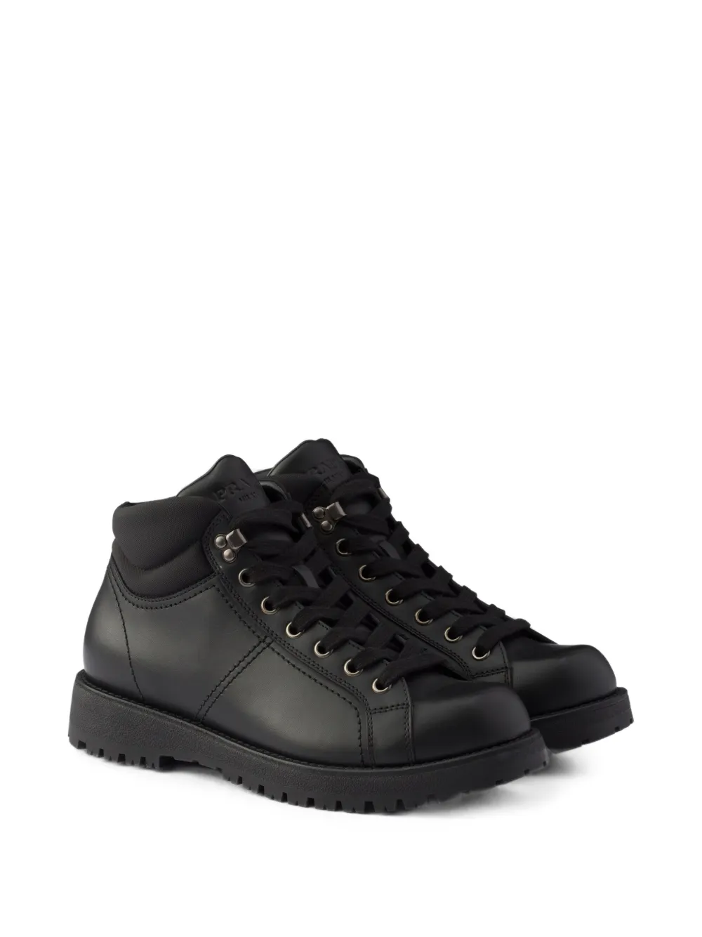 Prada Re-Nylon en leren veterlaarzen Zwart