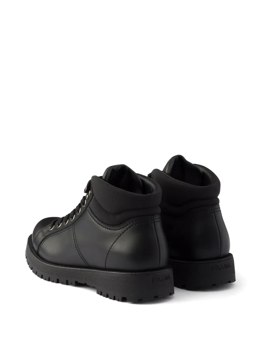 Prada Re-Nylon en leren veterlaarzen Zwart