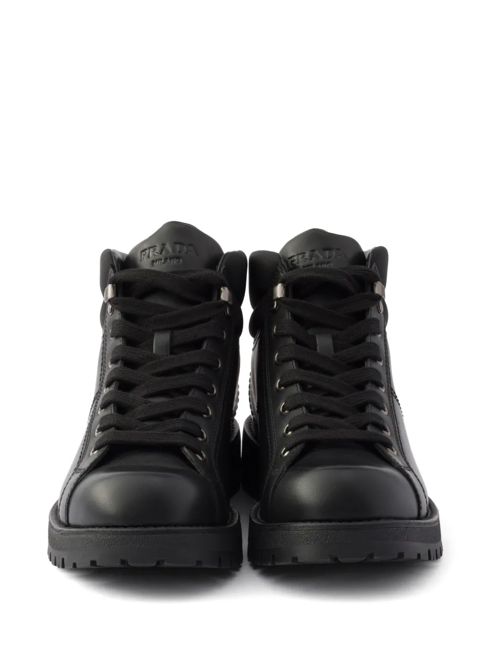 Prada Re-Nylon en leren veterlaarzen Zwart