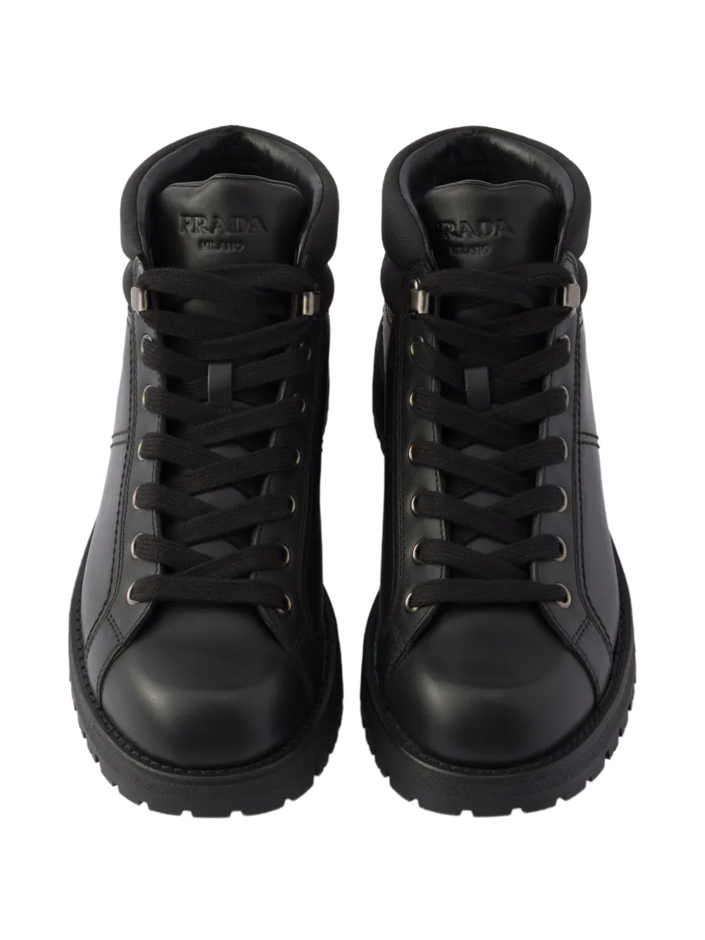 Prada Re-Nylon en leren veterlaarzen Zwart