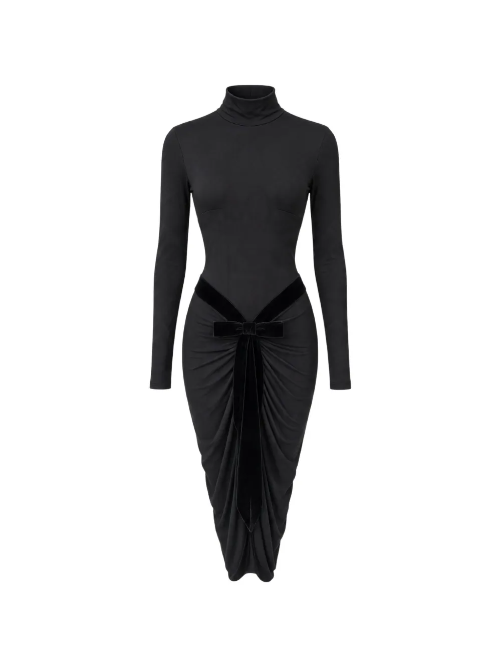 David Koma bow-detail ruched midi dress - Nero