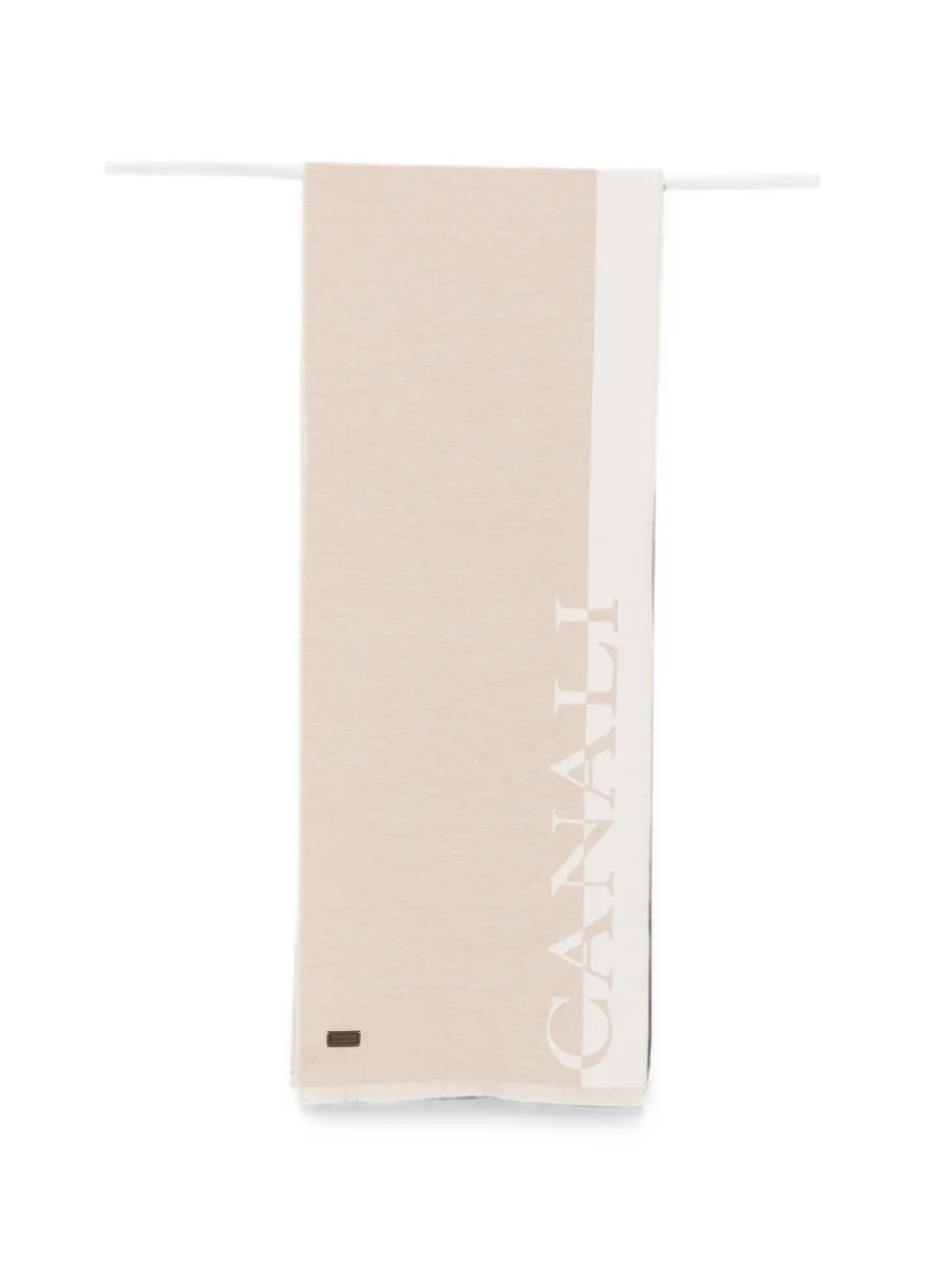 Canali logo-print fringed-edge scarf - Nude