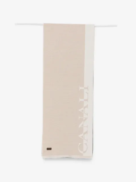 Canali logo-print fringed-edge scarf