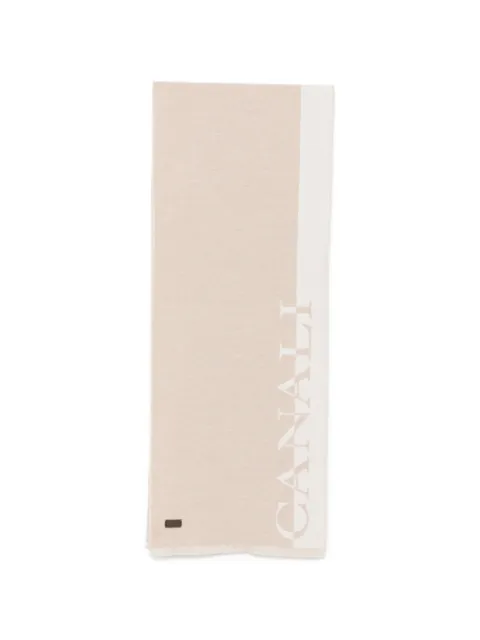 Canali logo-print fringed-edge scarf