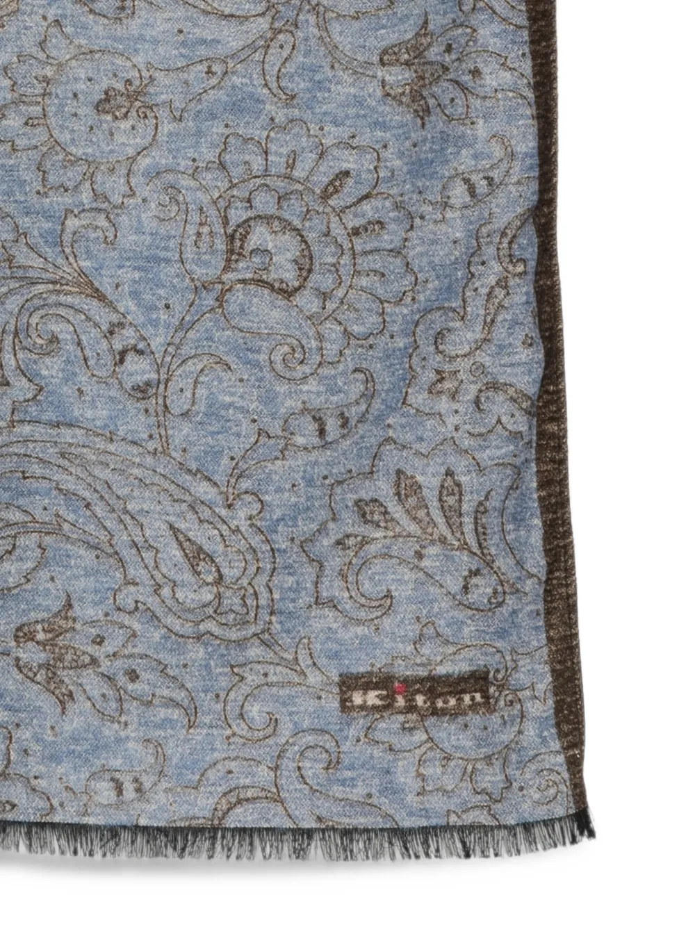 Kiton paisley-print fringed scarf Blauw