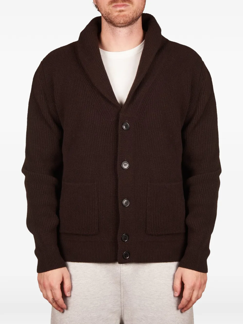 Roberto Collina shawl-collar ribbed-knit cardigan - Marrone