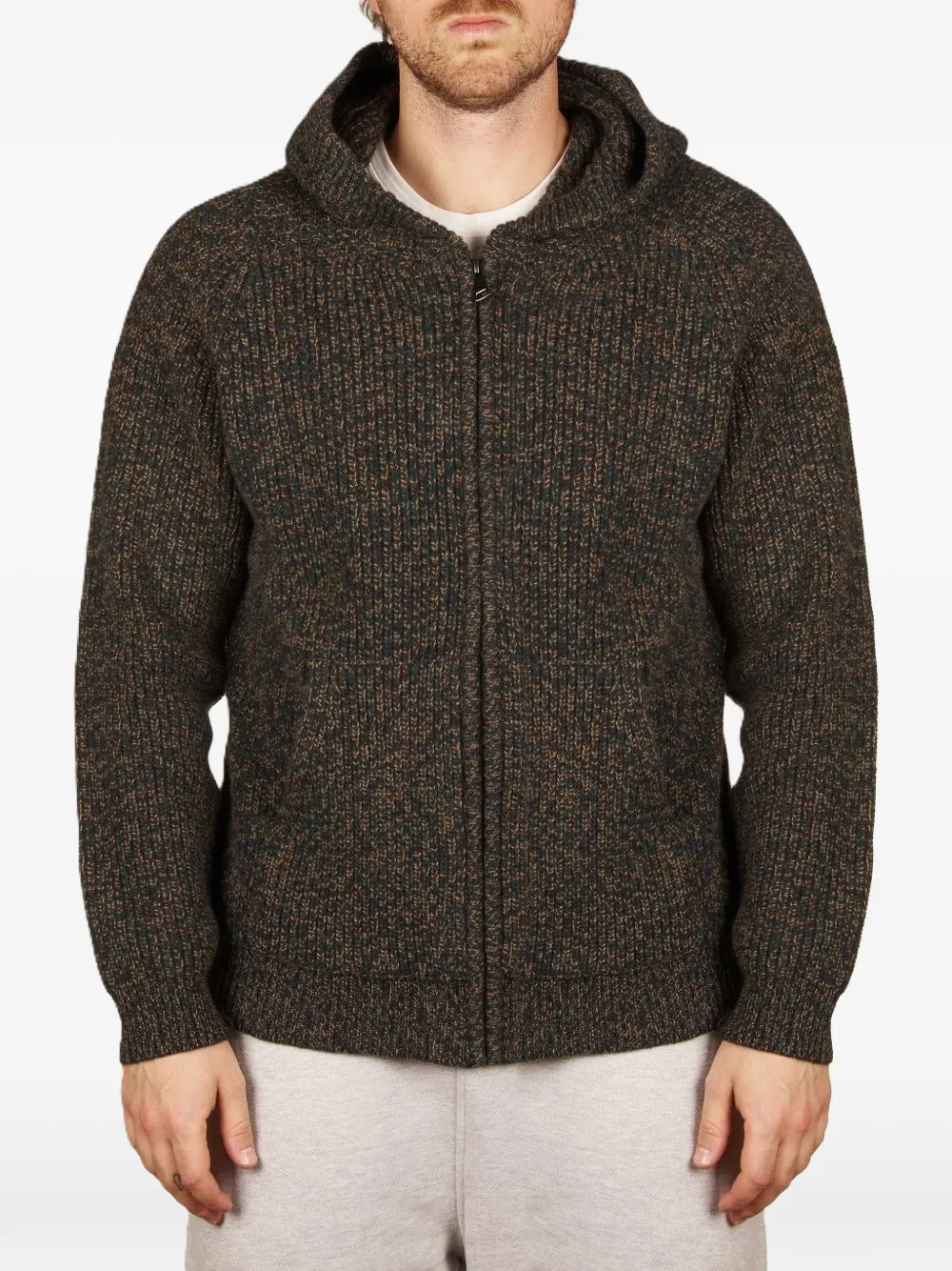 Roberto Collina ribbed-knit zip-up hoodie Groen