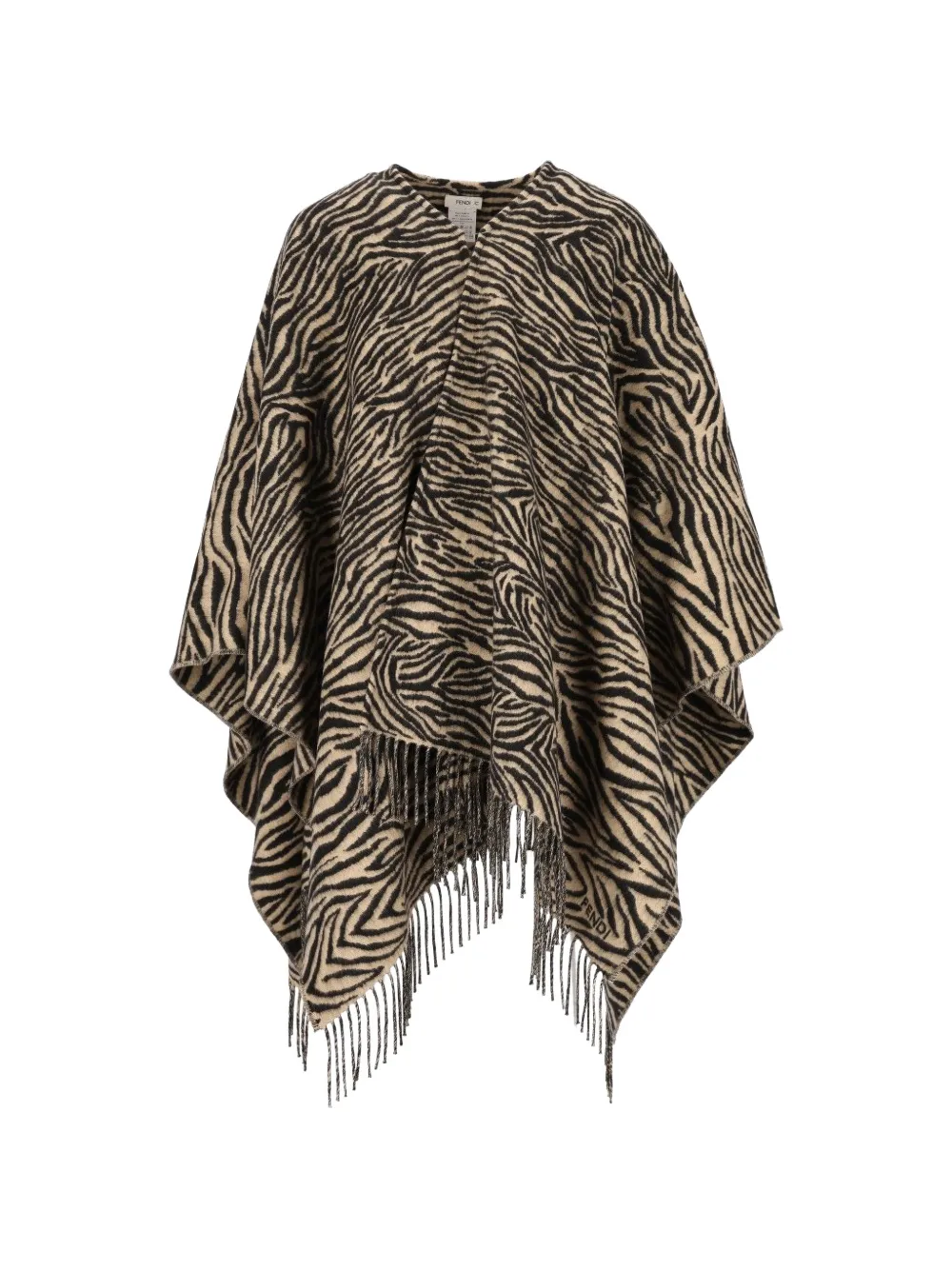 Fendi Wool Poncho With Tiger Animalier Print In Nude