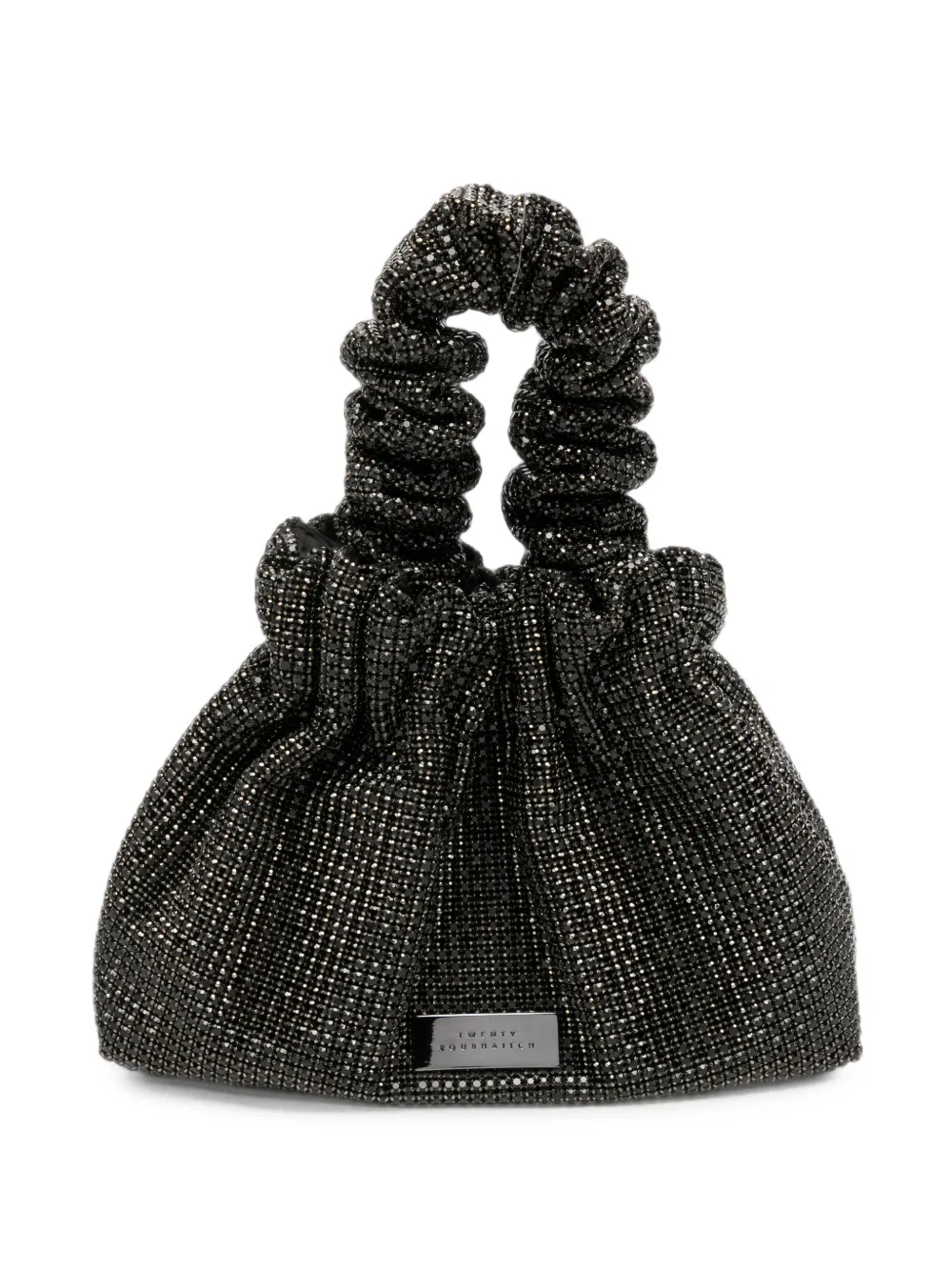 Twenty Four Haitch Angel Aura Crystal-embellished Ruched Tote Bag In Black
