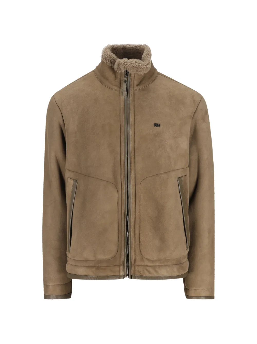 Massimo Osti Studio shearling-trim leather jacket - Braun