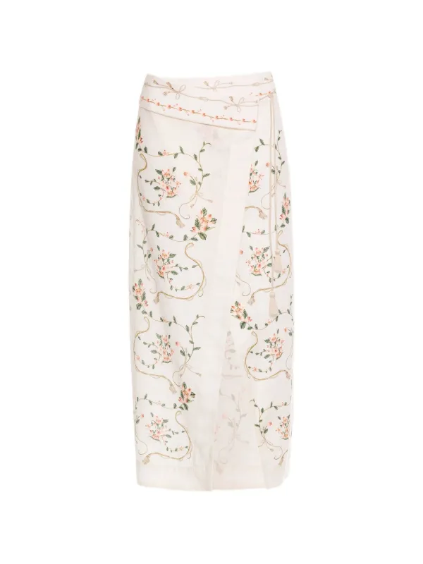 Agua by Agua Bendita Tierra Navegante Floral-print Midi Skirt in Neutrals