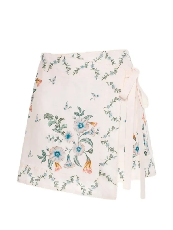 Agua by Agua Bendita Luna Brisa Floral-print Mini Skirt in Neutrals