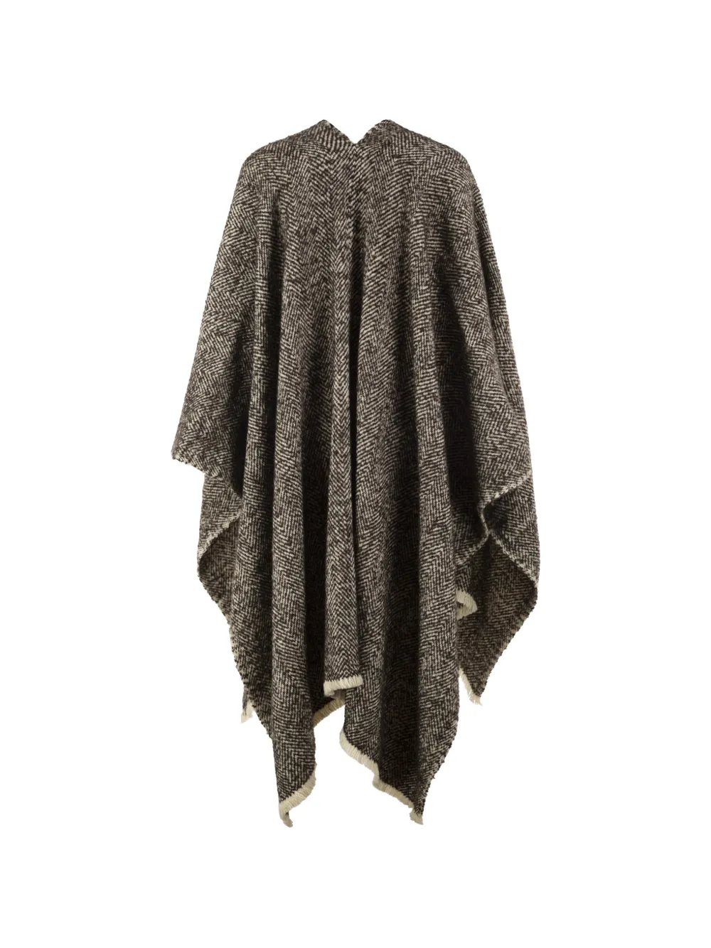 Brunello Cucinelli Wollen cape met visgraatpatroon en franje Bruin
