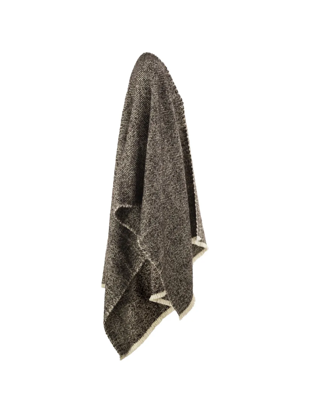Brunello Cucinelli Wollen cape met visgraatpatroon en franje Bruin