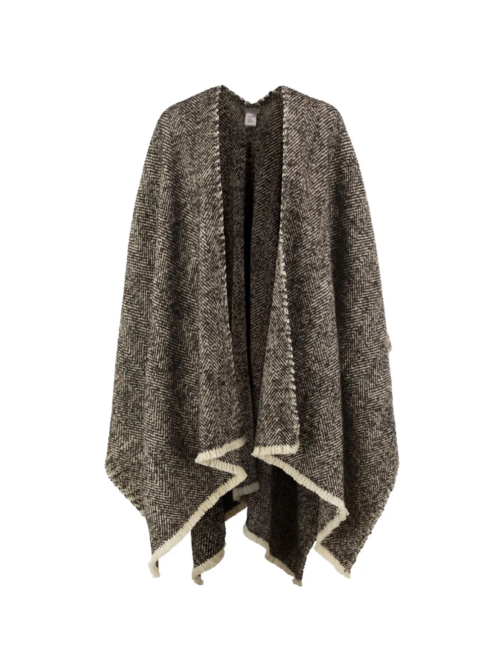 Brunello Cucinelli herringbone-weave fringed wool cape - Braun
