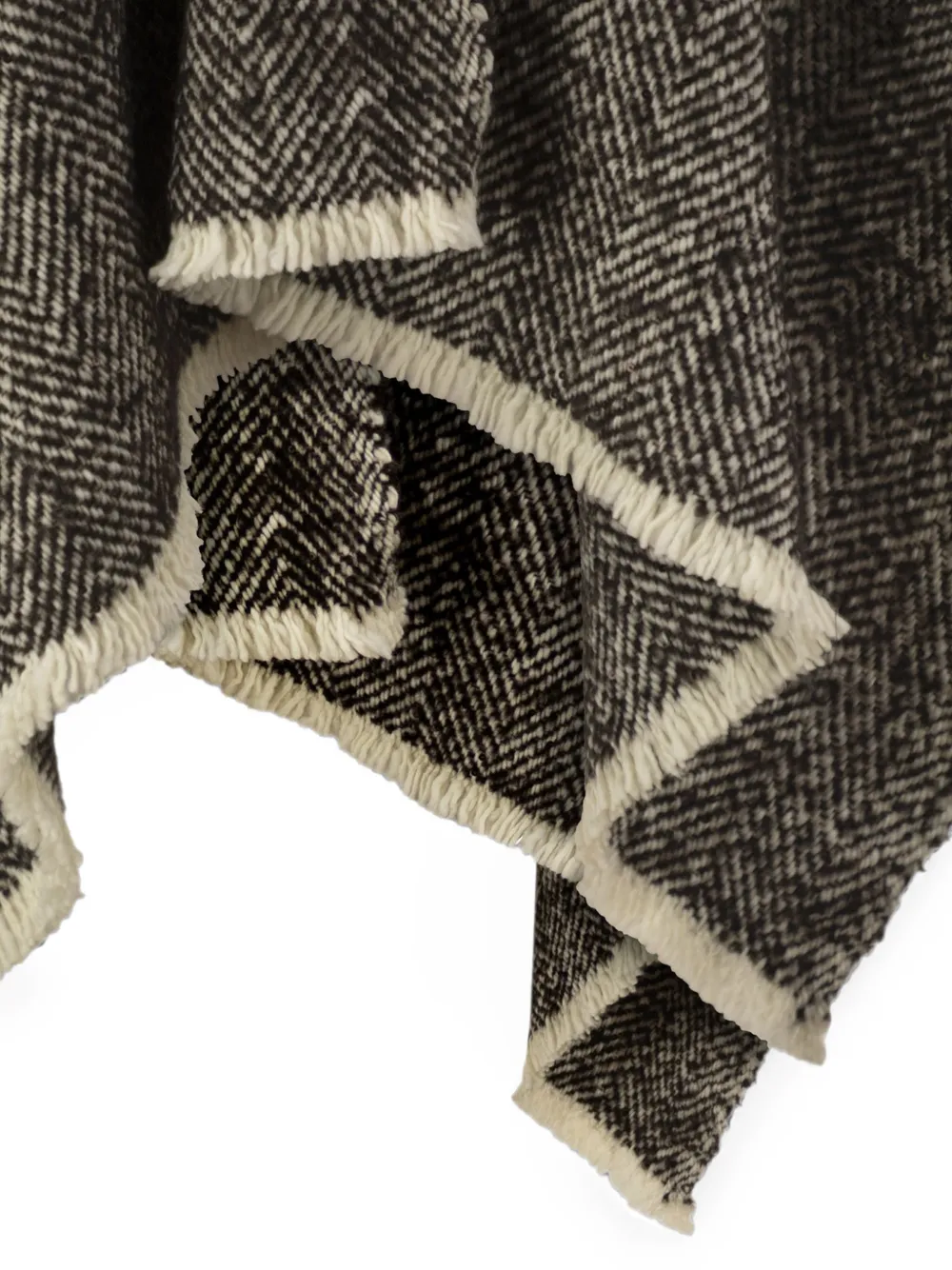 Brunello Cucinelli Wollen cape met visgraatpatroon en franje Bruin