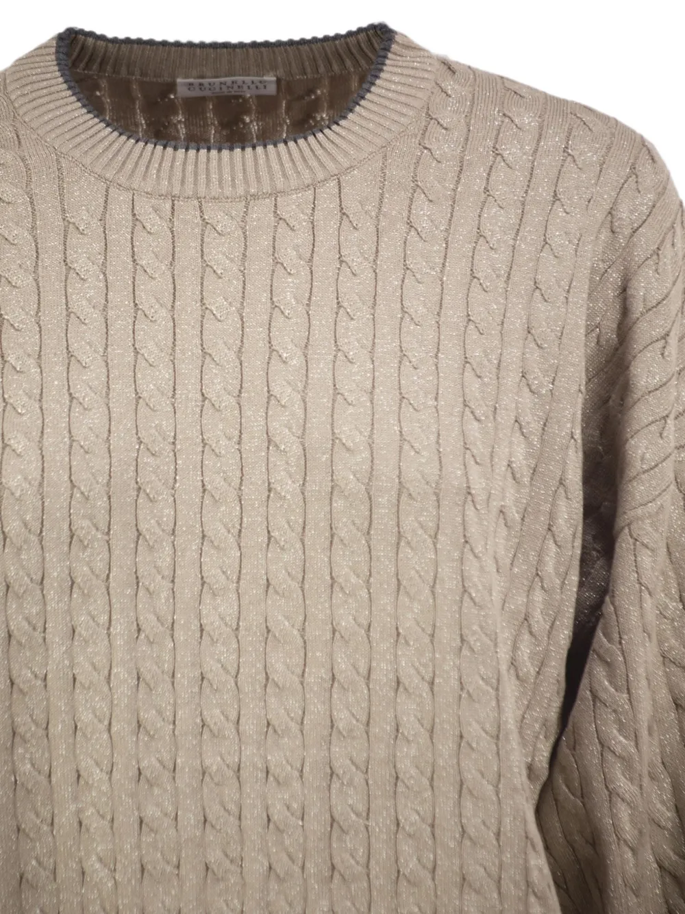 Brunello Cucinelli Kabelgebreide glanzende katoenen trui Beige