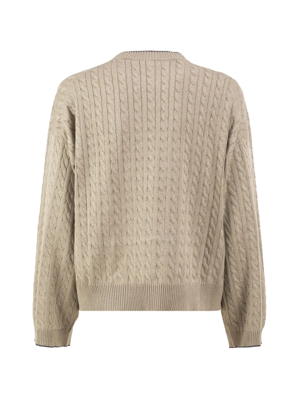 Brunello Cucinelli Kabelgebreide glanzende katoenen trui Beige
