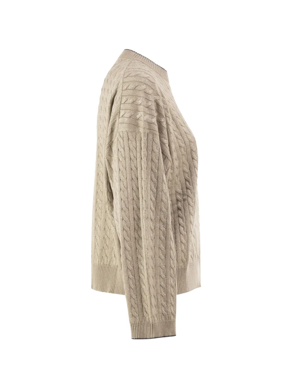 Brunello Cucinelli Kabelgebreide glanzende katoenen trui Beige