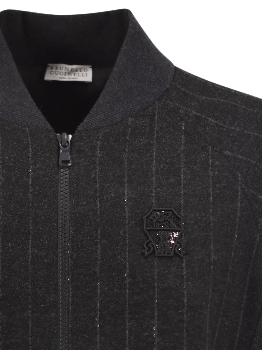Brunello Cucinelli Bomberjack met krijtstreep en rits Grijs