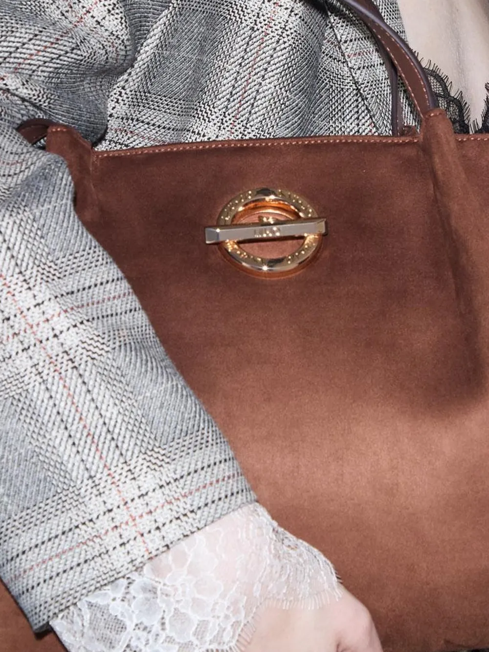 LIU JO Schoudertas met suède-effect en studs Bruin