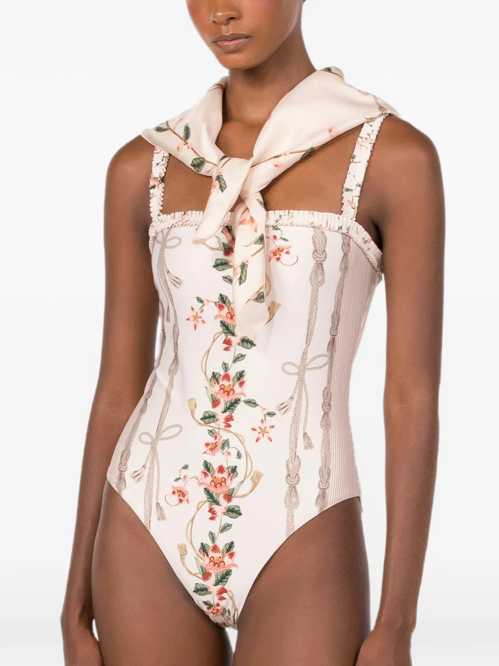 Agua by Agua Bendita Ceiba Navegante Floral-print Silk Scarf in Neutrals, view 4