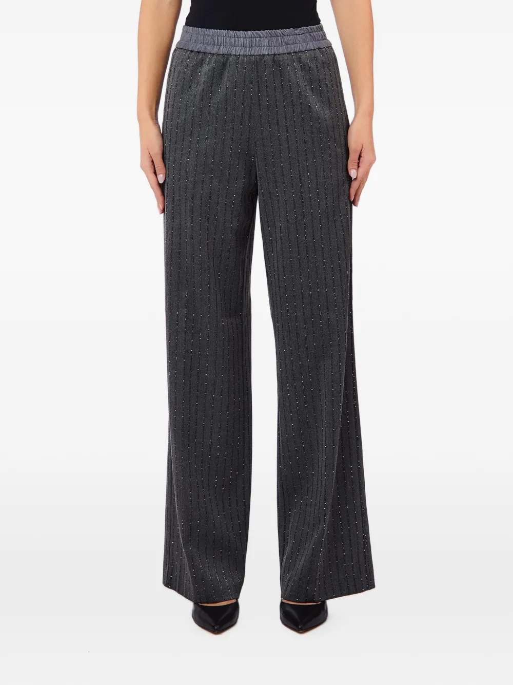 LIU JO pinstriped rhinestone-embellished jeans - Grigio