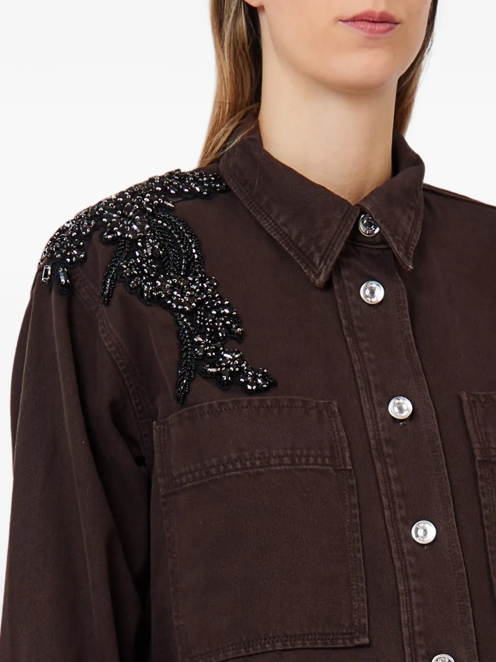 LIU JO Denim blouse verfraaid met kralen Bruin