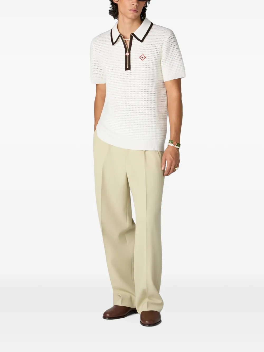 Casablanca Wollen poloshirt met wafelstiksels Beige