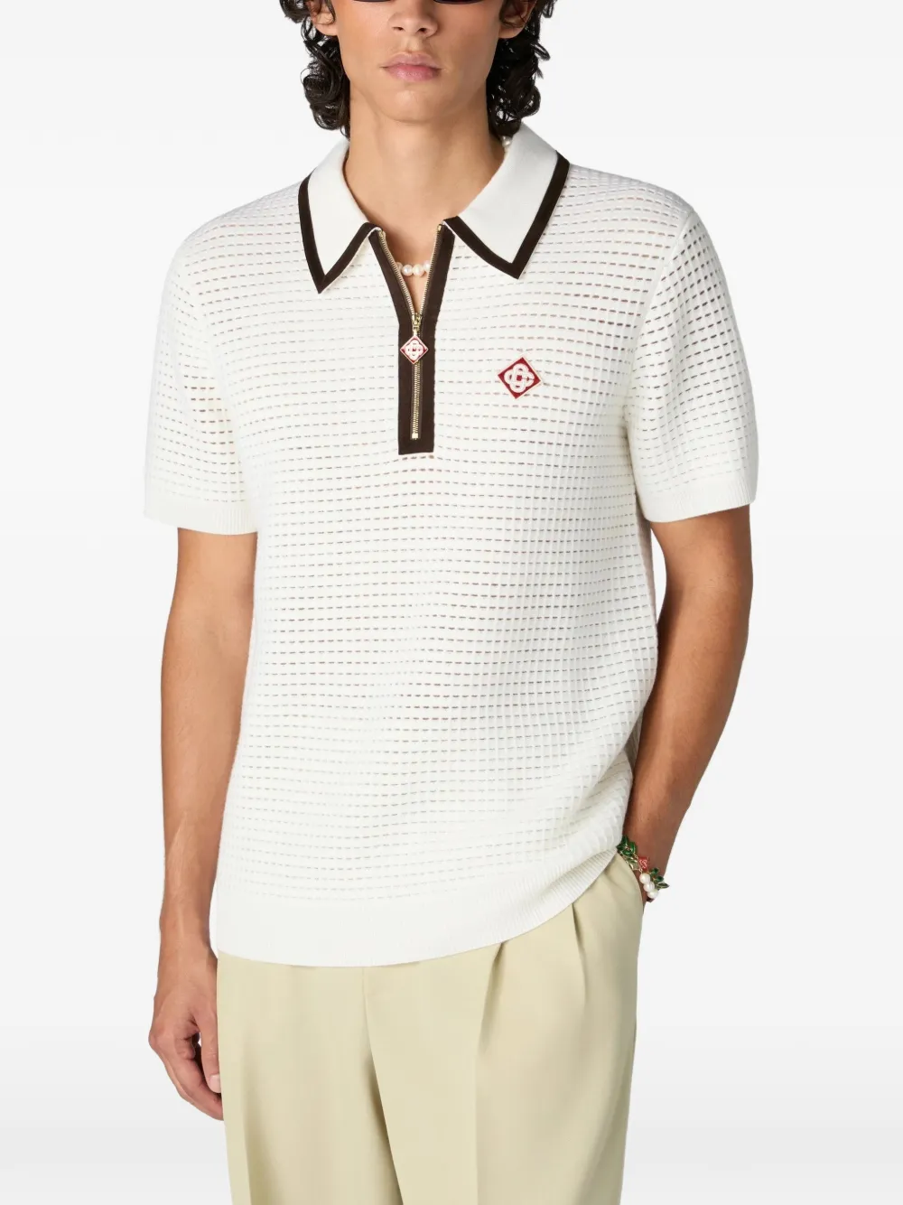 Casablanca Wollen poloshirt met wafelstiksels Beige