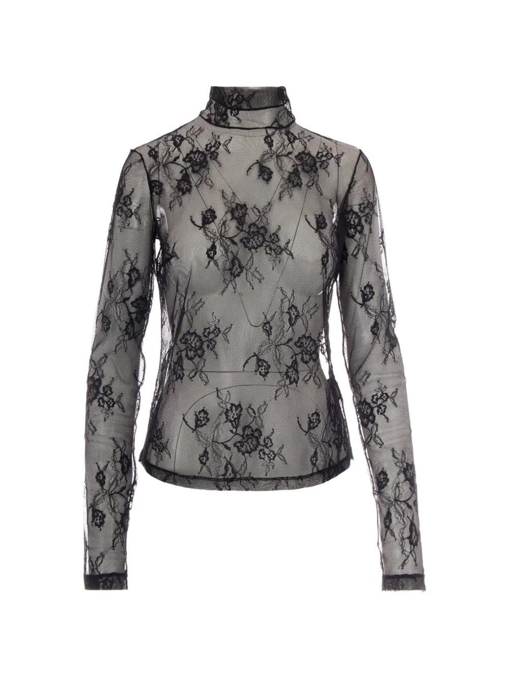 Patrizia Pepe lace-overlay high-neck top - Nero