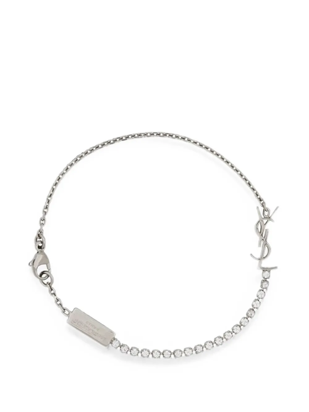 Saint Laurent Cassandre-charm bracelet in metal and rhinestone - Silber