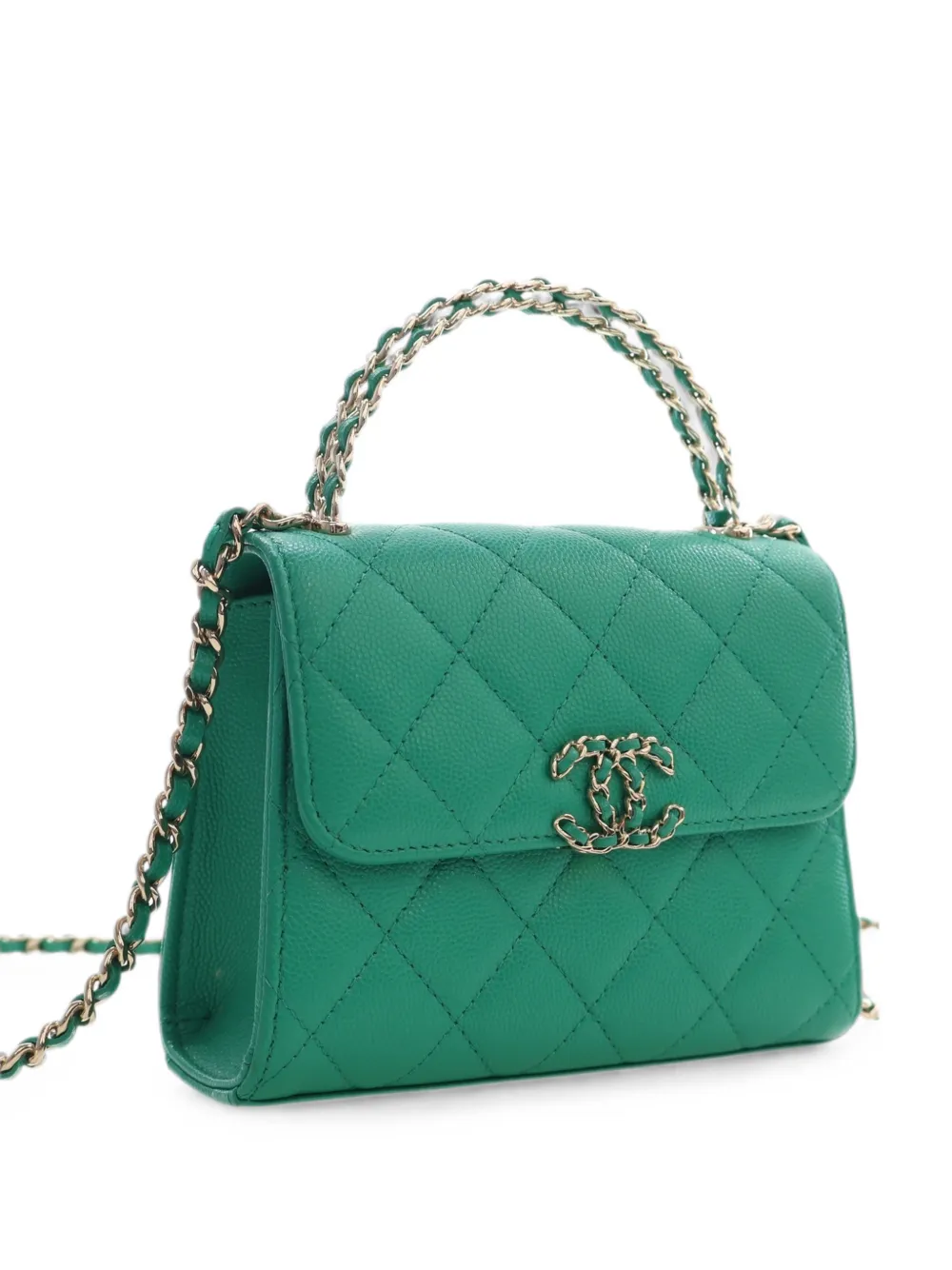 CHANEL Pre-Owned 2021-2026 Mini CC Quilted Caviar Top Handle Flap with Chain satchel - Verde