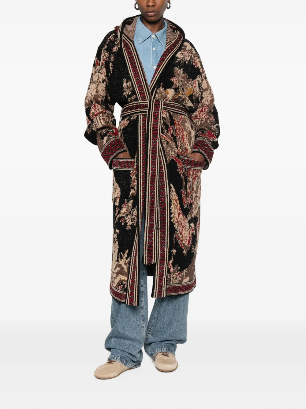 ETRO Vest met jacquard en ceintuur Zwart